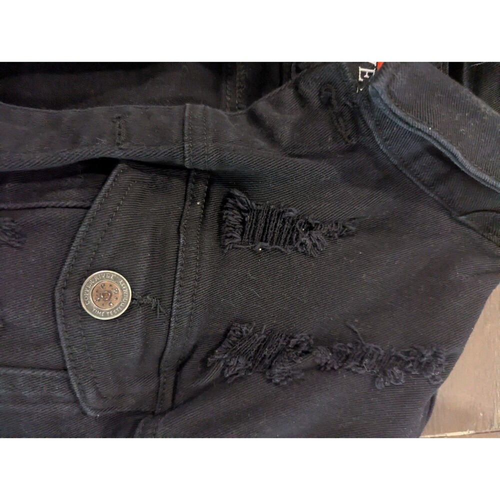 Copper Rivet Men's Distrssed Riped Denim Jacket Medium Black - Picture 6 of 7